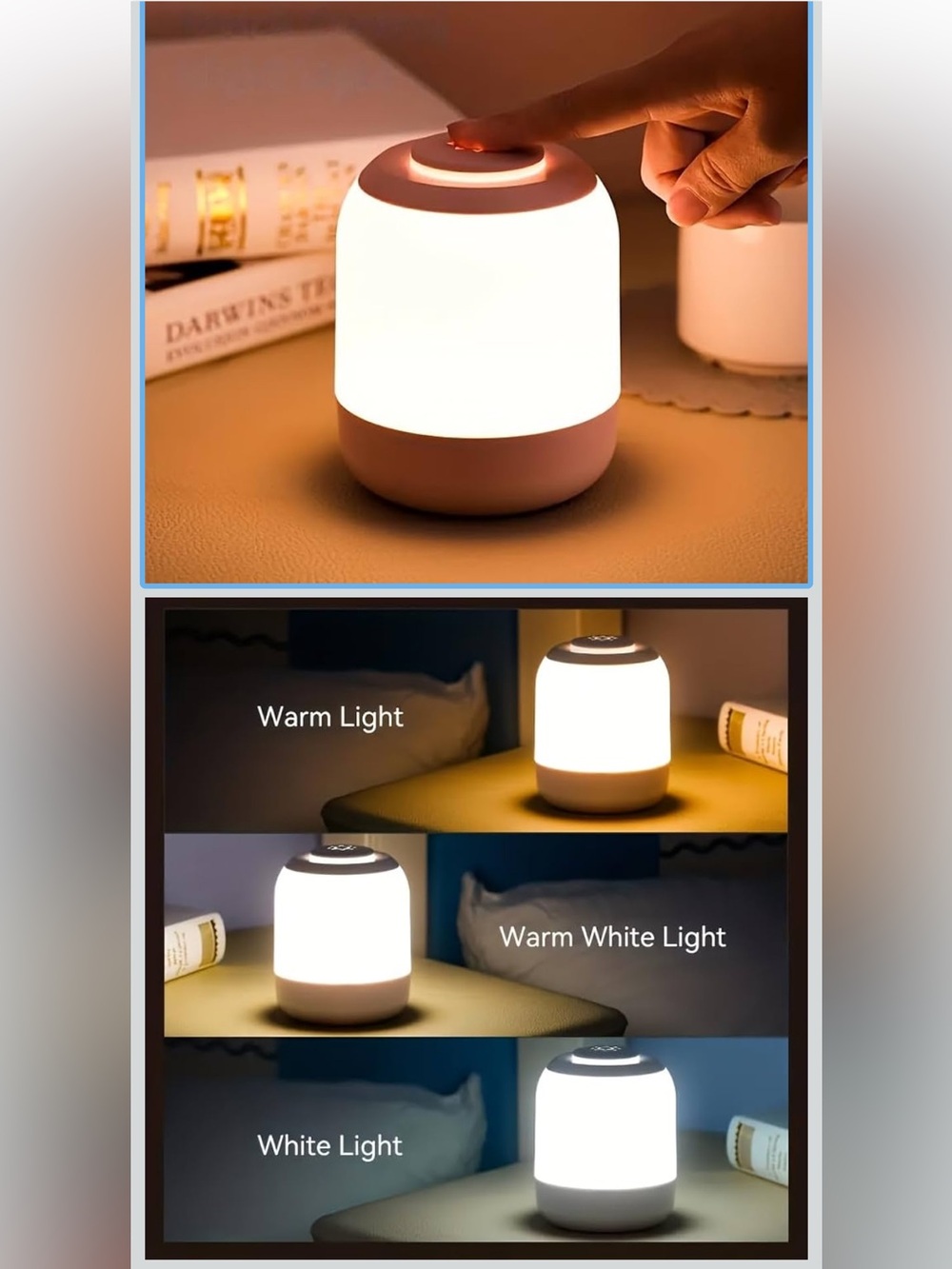 Portable Touch Warm White LED Night Light Dimmable with 3 Brightness Options